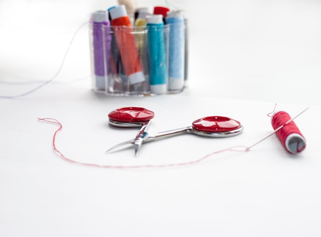 Igła i mulina na materiale — kompozycja haftu